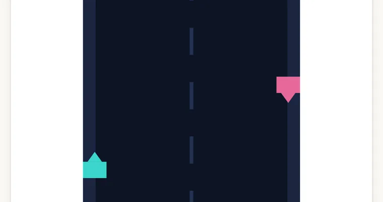 すれ違いゲームの画面: 廊下で水色とピンクの自機が向かい合っている